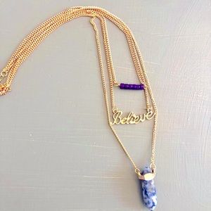 Believe necklace with blue stone accent new